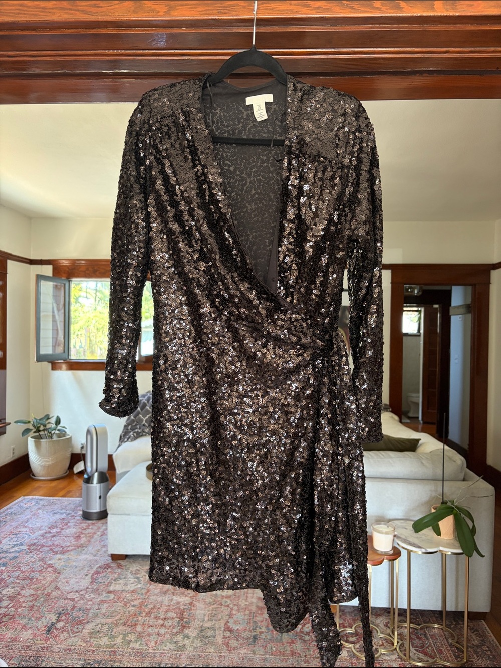 H&M Black Sequin Wrap Dress - Elegant Evening Dress